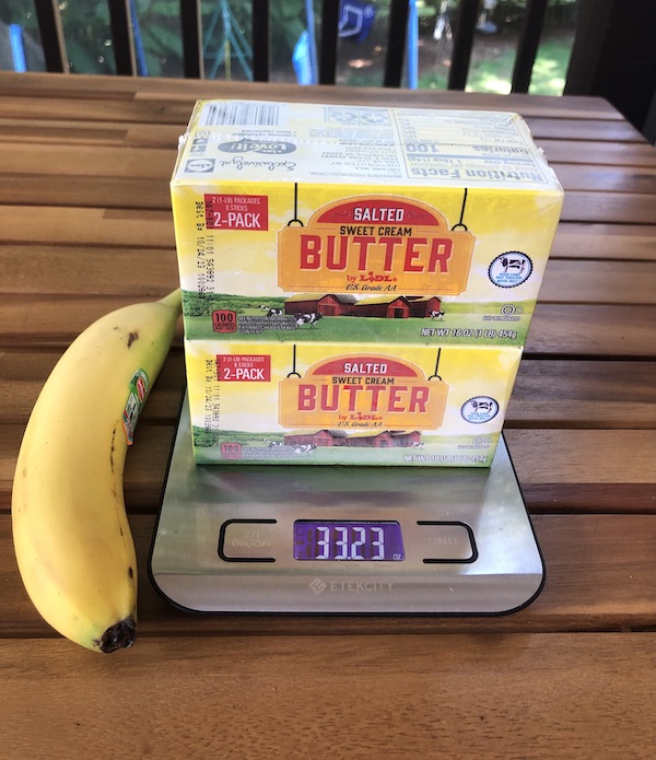 Two pounds of butter, banana for scale