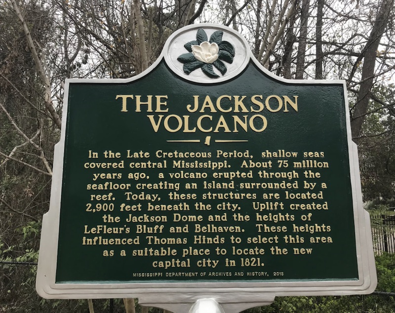 Historical plaque from Belhaven park on the Jackson Volcano